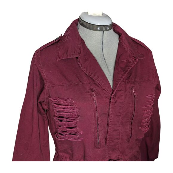 Women's Blue Age Red Mid-Length Distressed Denim Jacket, Size Medium - Picture 4 of 8